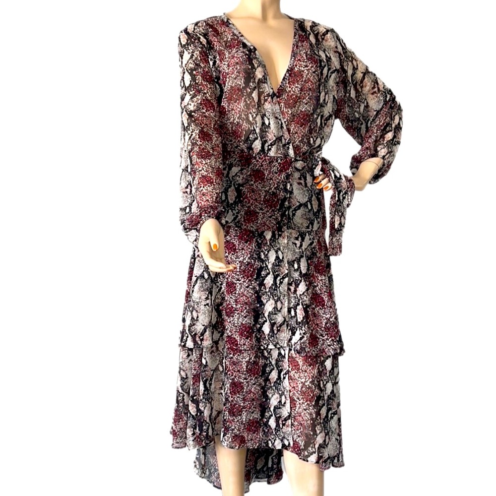 Express Snake Skin Sheer Long Sleeve Wrap Dress